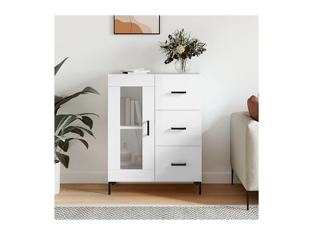 Buffet Blanc brillant 69,5x34x90 cm Bois d'ingénierie