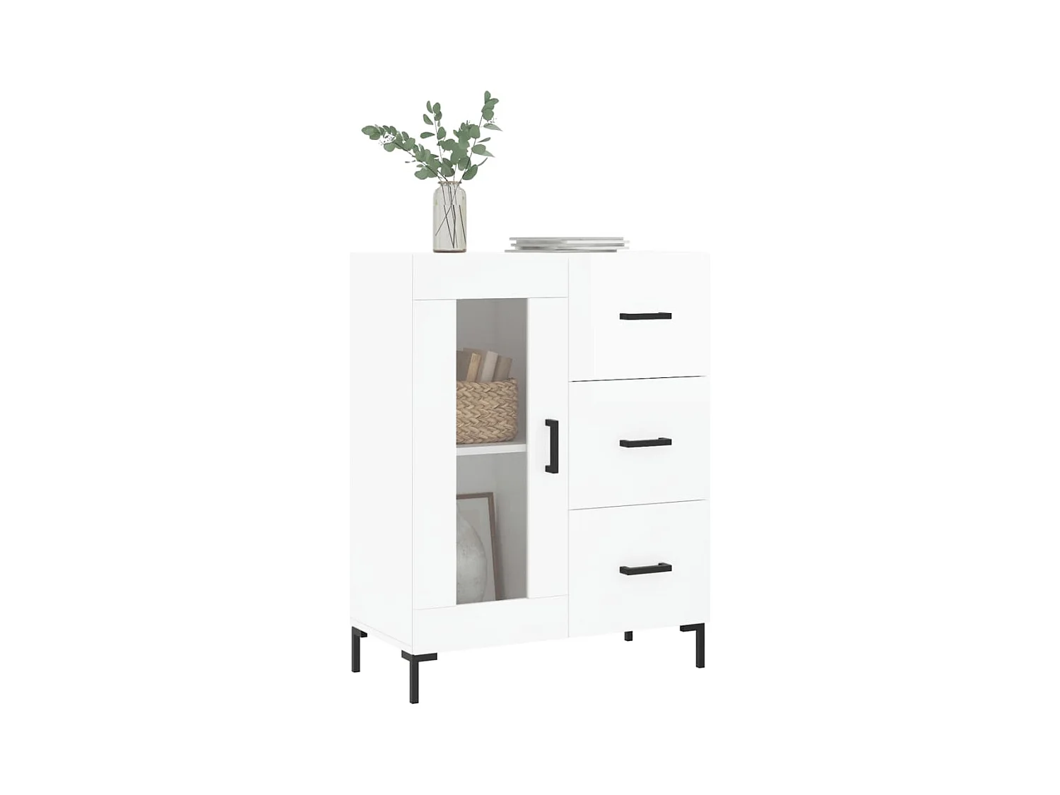 Buffet Blanc brillant 69,5x34x90 cm Bois d'ingénierie