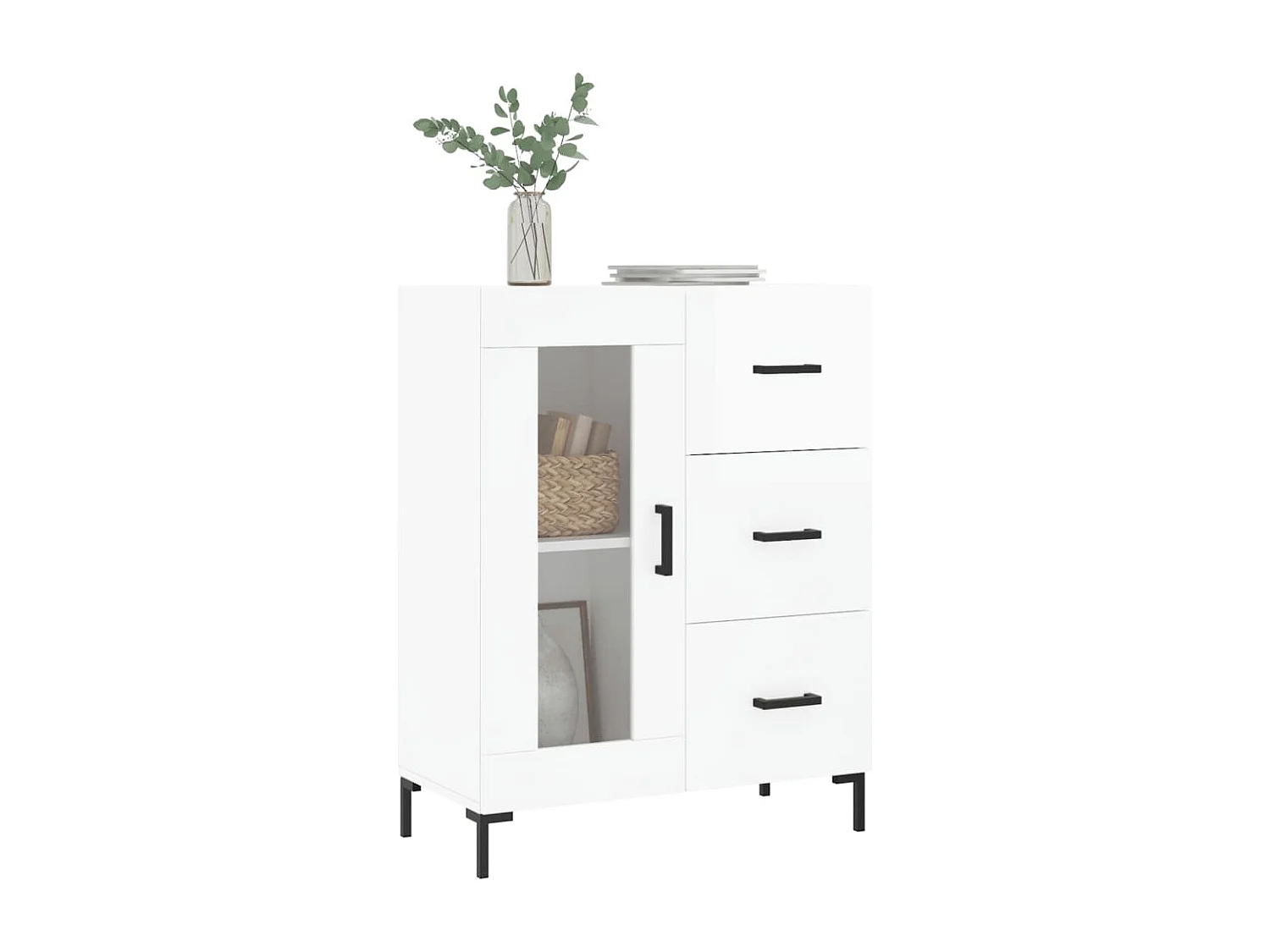 Credenza Bianco lucido 69,5x34x90 cm Legno composito