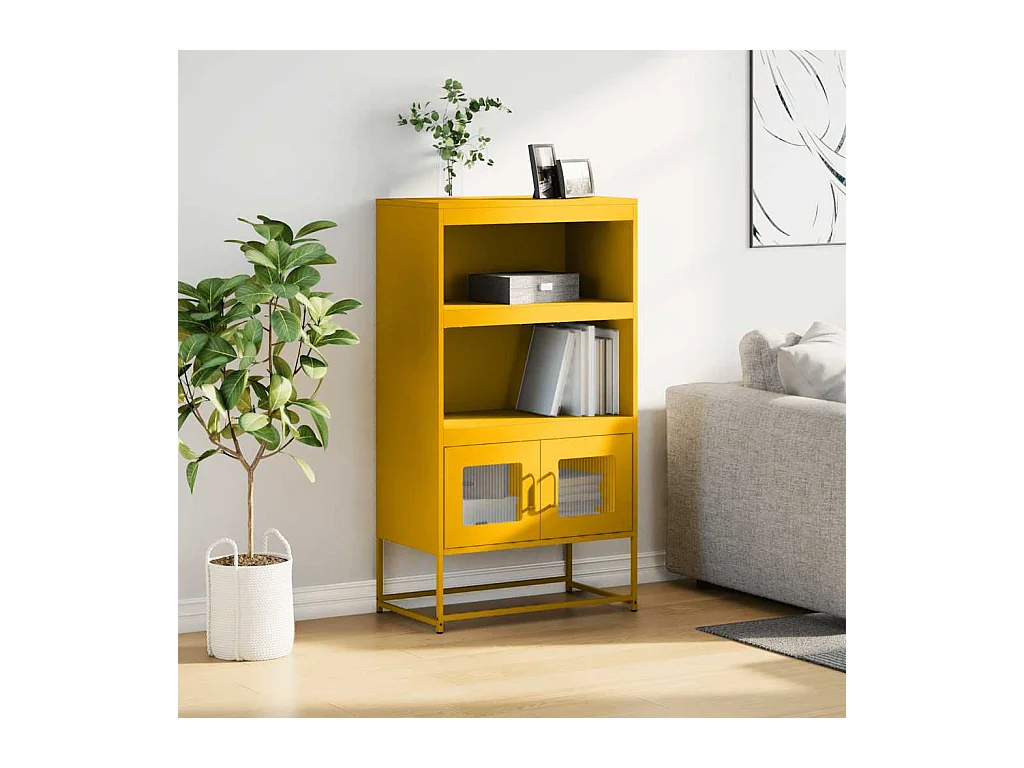 Buffet haut jaune moutarde 68x39x123 cm acier