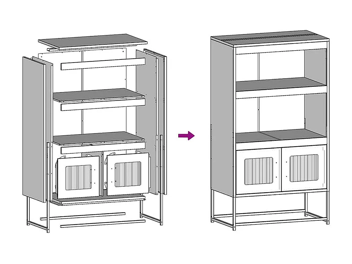 Mosterdgeel hoog dressoir 68x39x123 cm staal