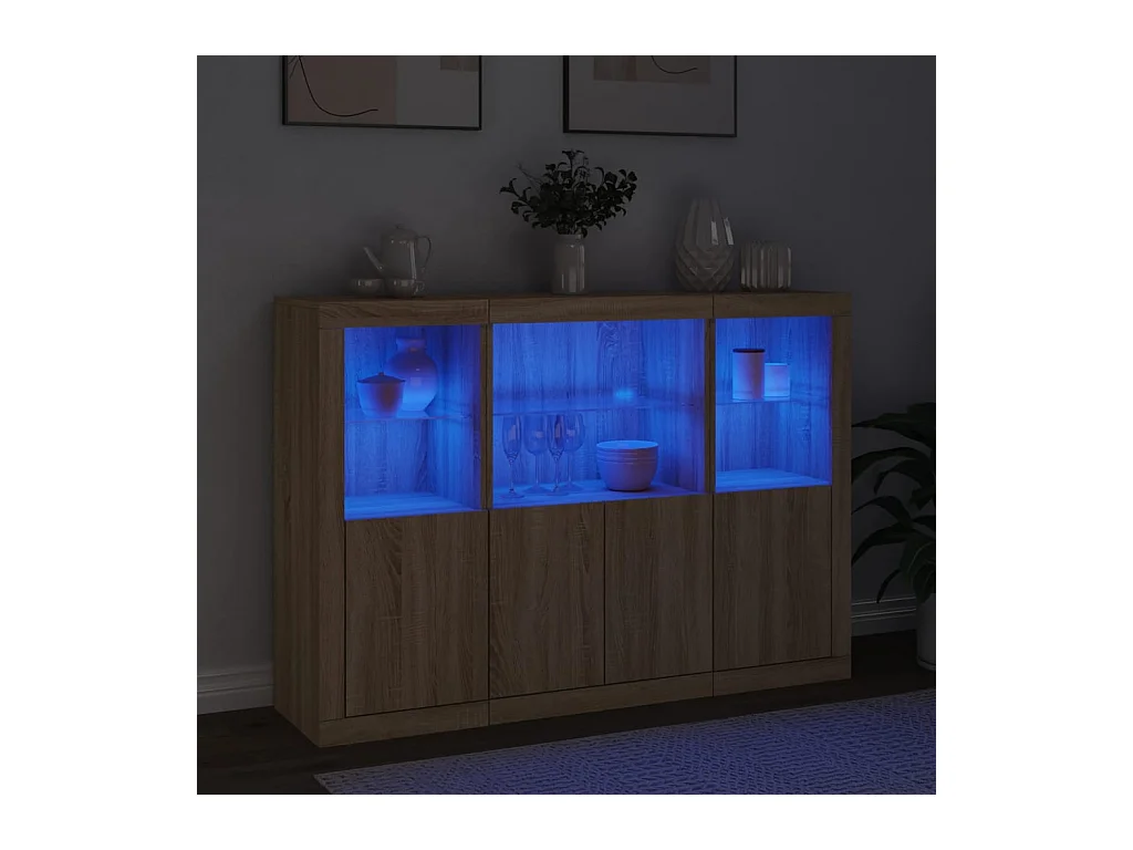 Buffets avec lumières LED 3 pcs chêne sonoma bois d'ingénierie