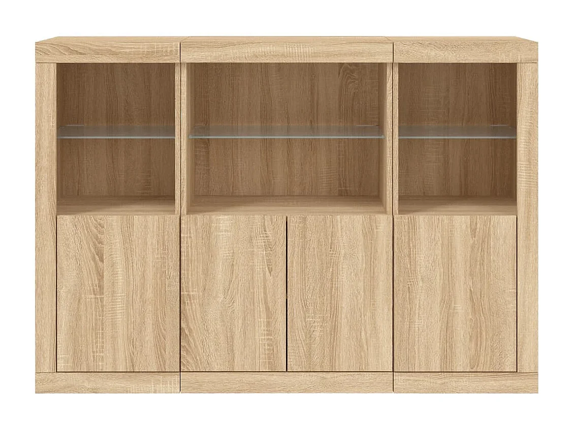 Credenze con luci a LED 3 pezzi in legno ingegnerizzato rovere Sonoma