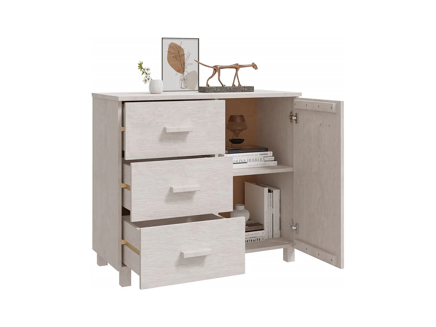 Buffet HAMAR Blanc 90x40x80 cm Bois massif de pin