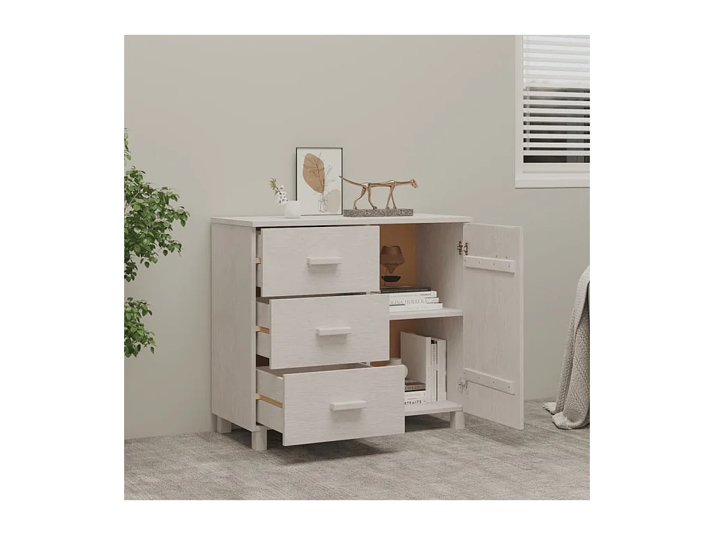 Buffet HAMAR Blanc 90x40x80 cm Bois massif de pin