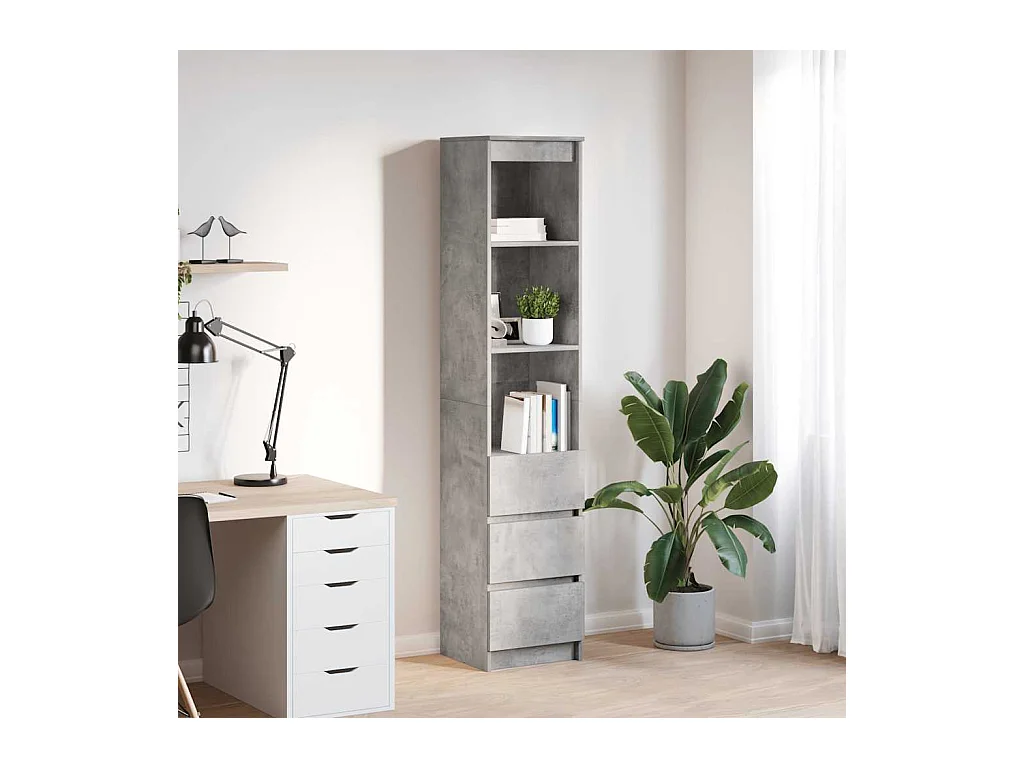 Buffet haut gris béton 37,5x35x180 cm bois d'ingénierie