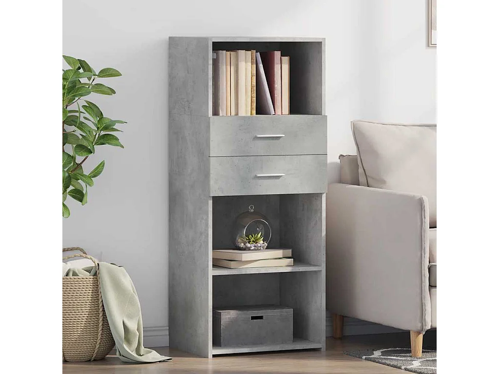 Buffet haut gris béton 50x42,5x124 cm bois d'ingénierie