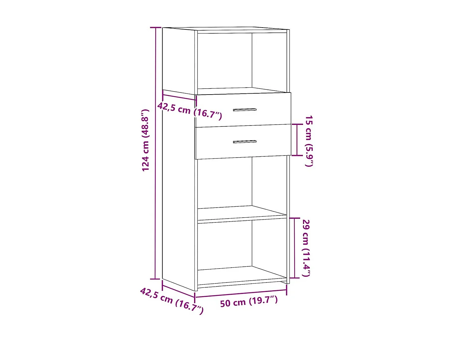 Buffet haut gris béton 50x42,5x124 cm bois d'ingénierie