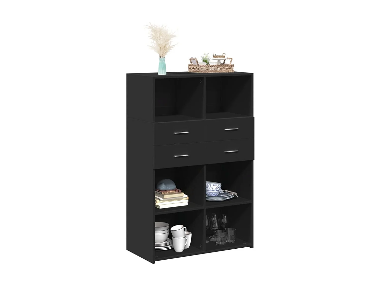 Buffet haut noir 80x42,5x124 cm bois d'ingénierie