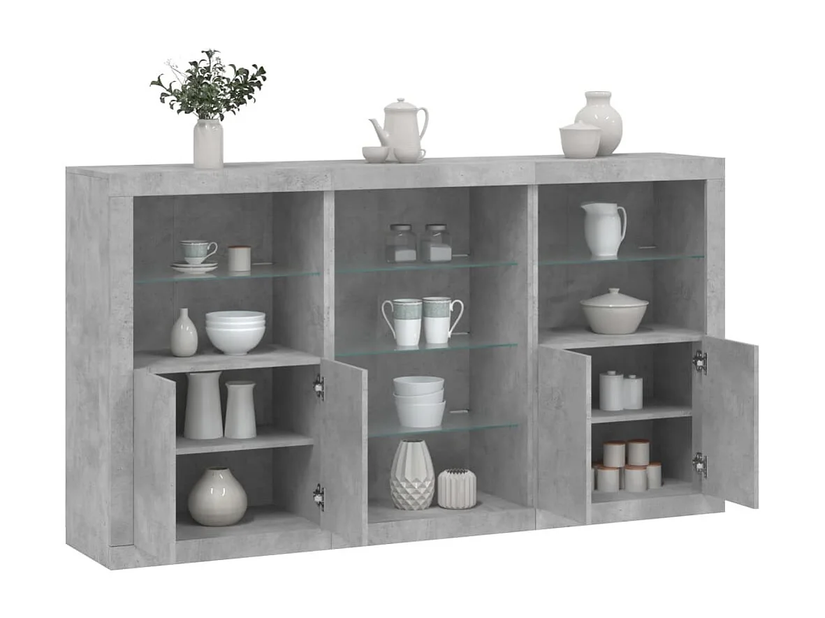 Buffet avec lumières LED gris béton 181,5x37x100 cm