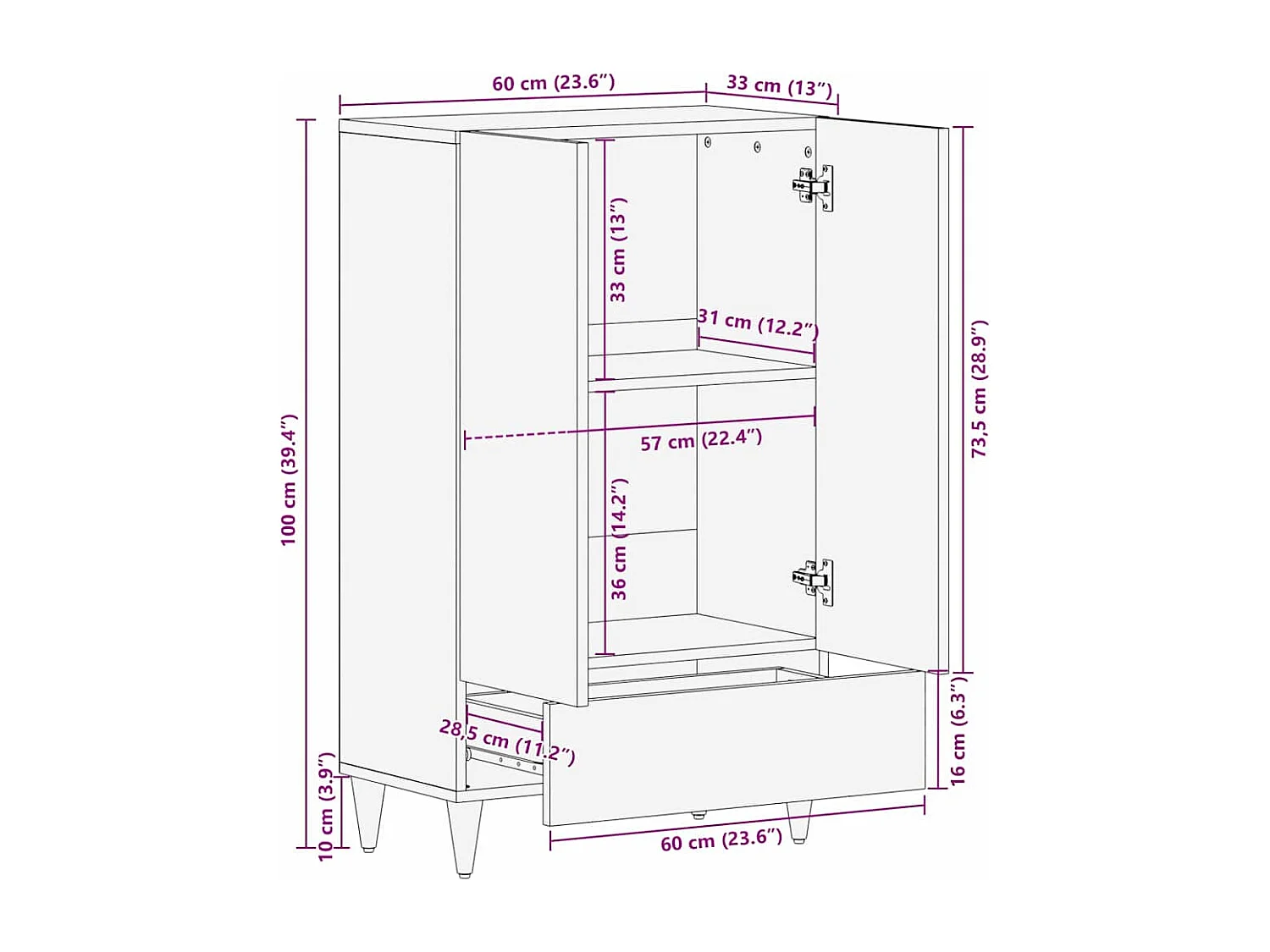 Meubles et étagères de rangement pour médias avec tiroir Marron