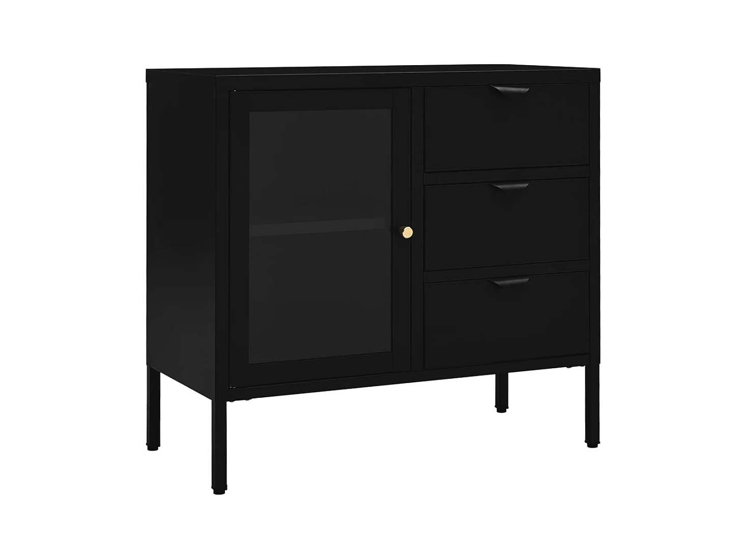 Buffet Noir 75x35x70 cm Acier et verre trempé