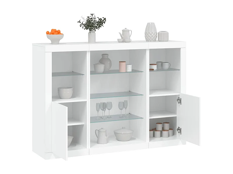 Buffets avec lumières LED 3 pcs blanc bois d'ingénierie