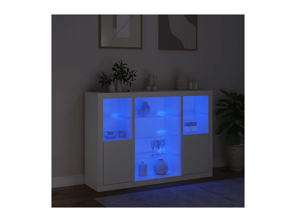 Buffets avec lumières LED 3 pcs blanc bois d'ingénierie
