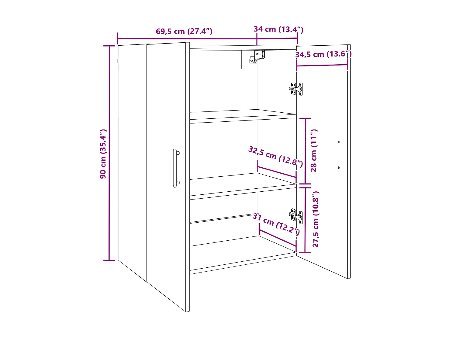 Meuble mural Chêne noir 69,5 x 34 x 90 cm Bois d'ingénierie