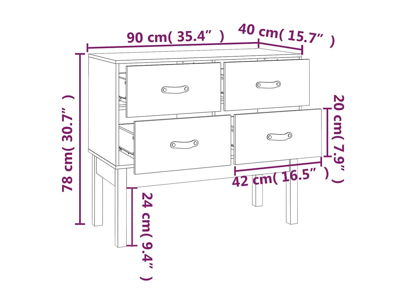 Armoire console Noir 90x40x78 cm Bois de pin solide