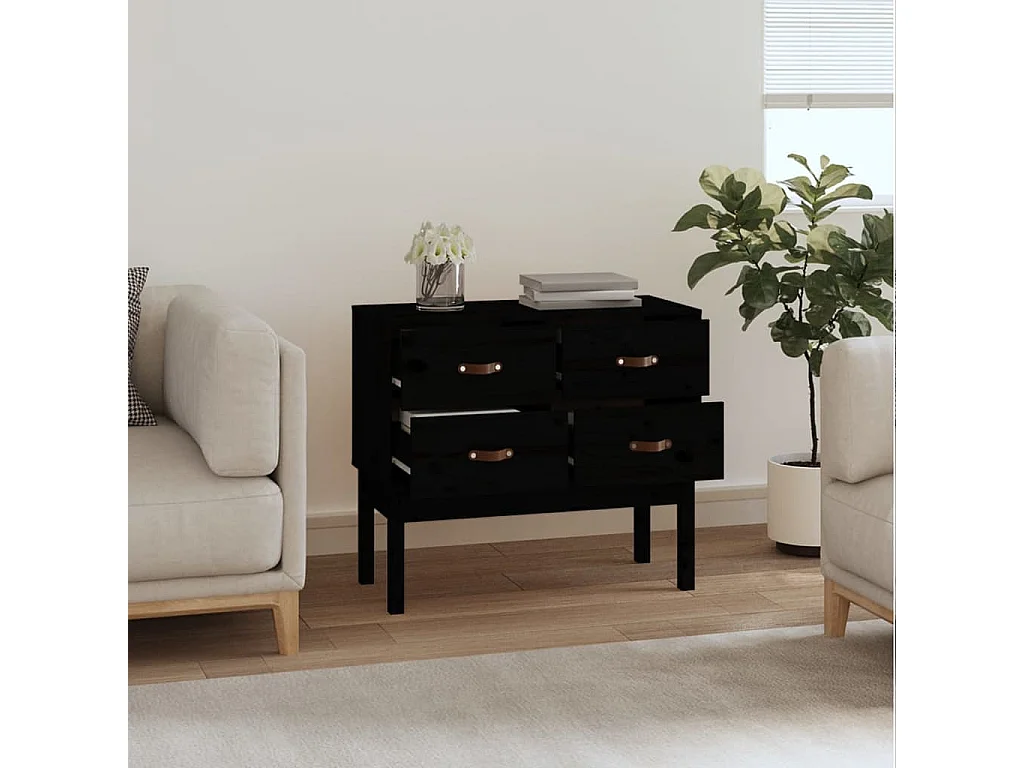 Armoire console Noir 90x40x78 cm Bois de pin solide