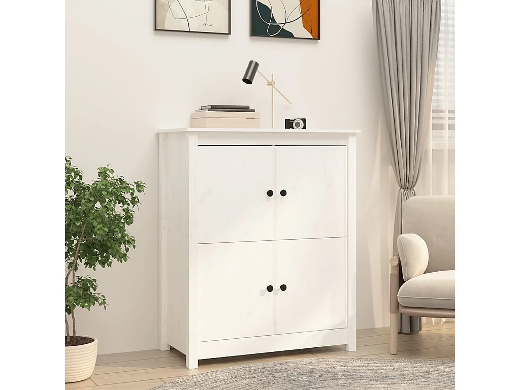 Credenza bianca 83x41,5x100 cm in legno massello di pino