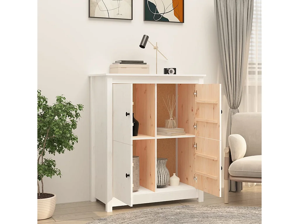 Credenza bianca 83x41,5x100 cm in legno massello di pino