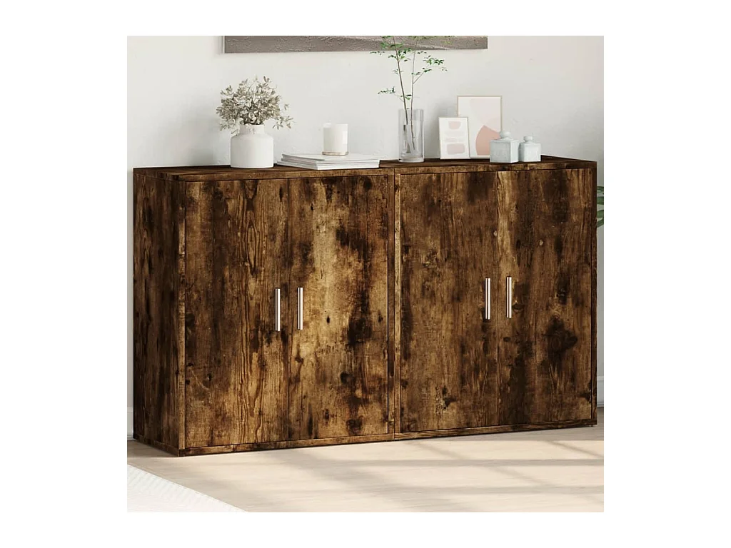 Buffets 2 pcs chêne fumé 60x31x70 cm bois d'ingénierie