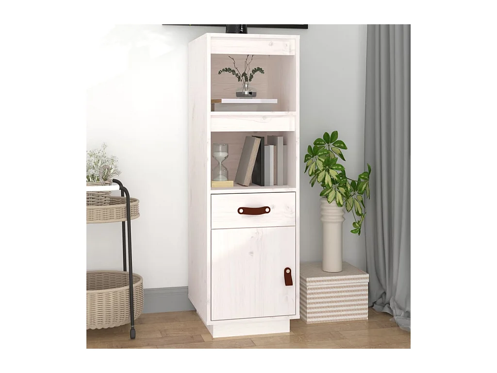 Aparador alto Blanco 34x40x108,5 cm Madera maciza de pino
