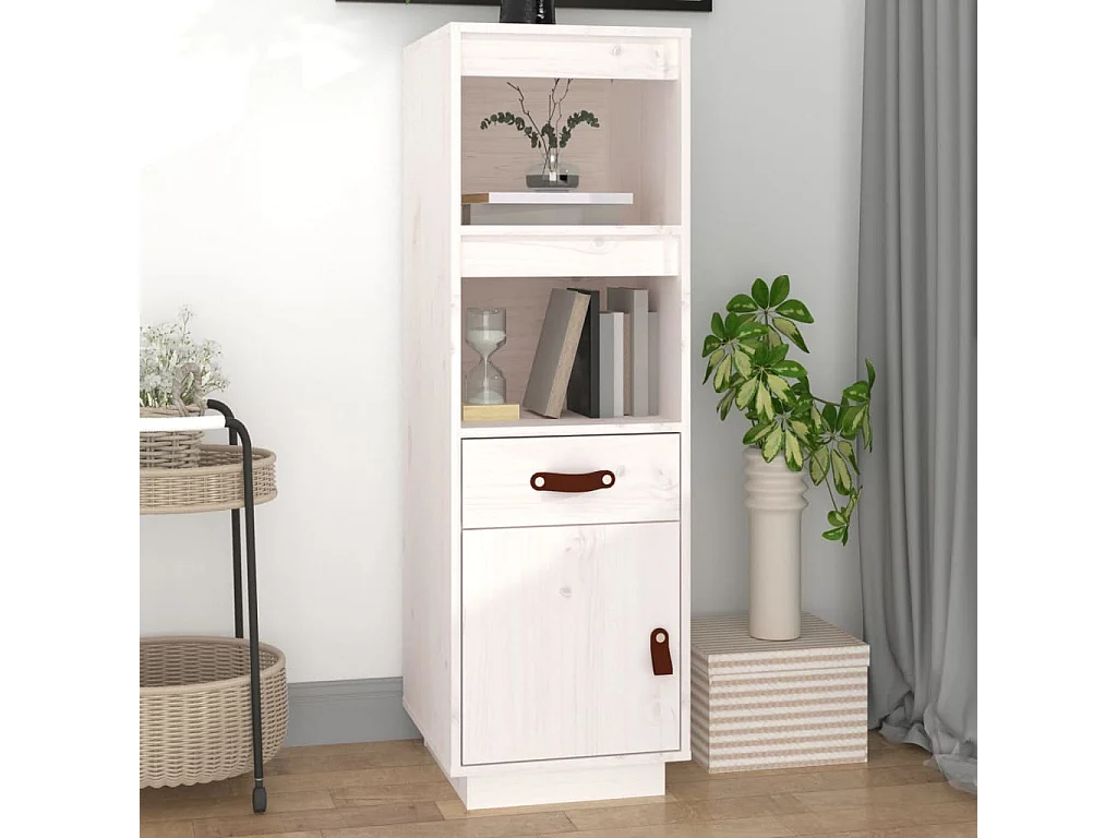 Credenza alta Bianca 34x40x108,5 cm Legno massello di pino