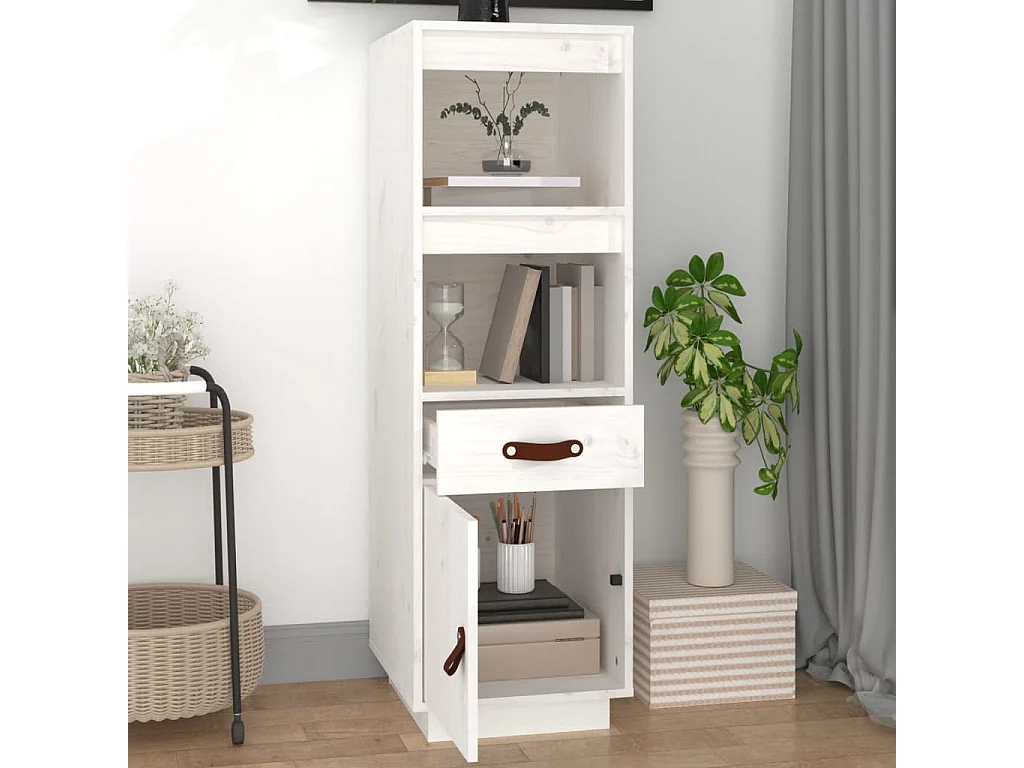 Credenza alta Bianca 34x40x108,5 cm Legno massello di pino