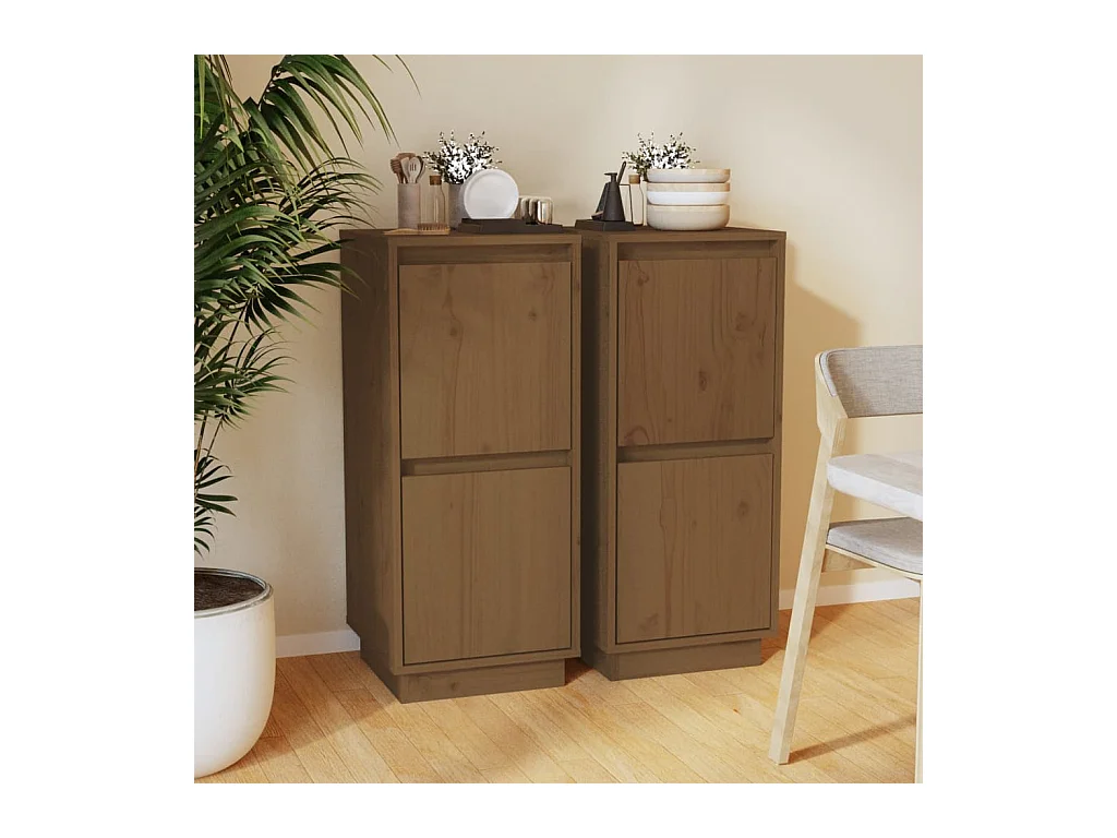 Buffets 2 pcs Marron miel 31,5x34x75 cm Bois massif de pin