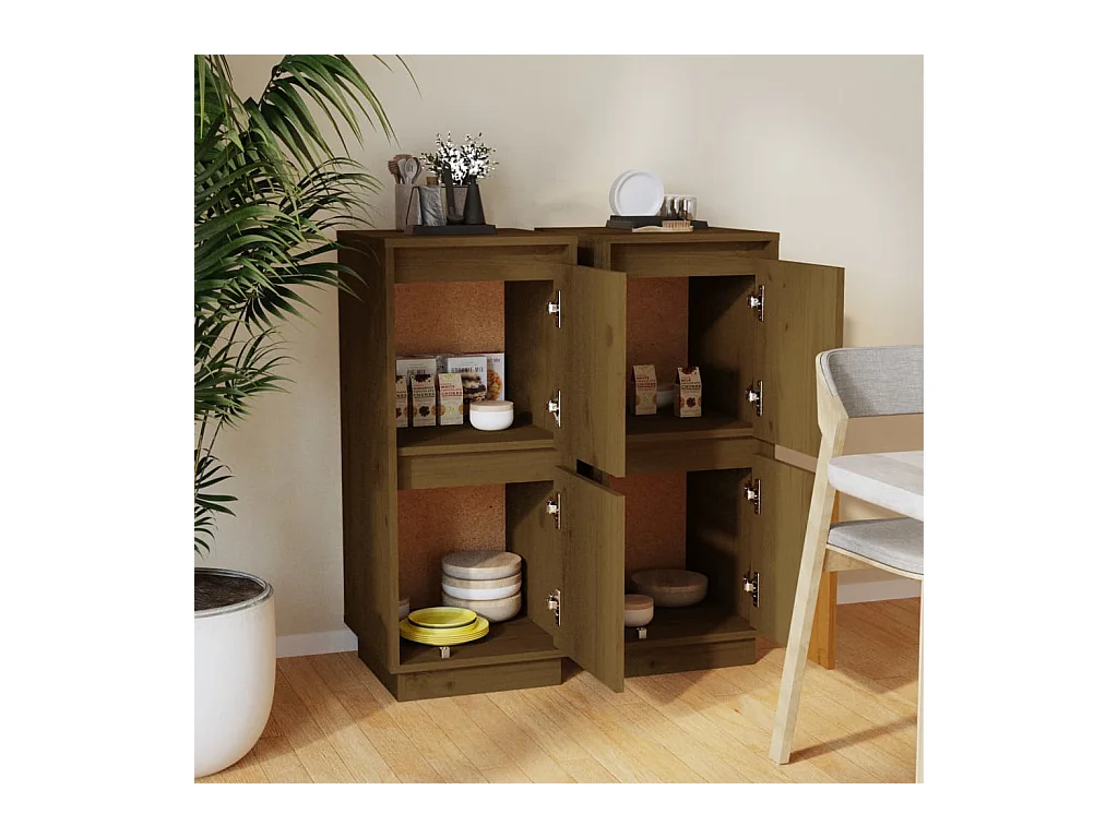 Buffets 2 pcs Marron miel 31,5x34x75 cm Bois massif de pin