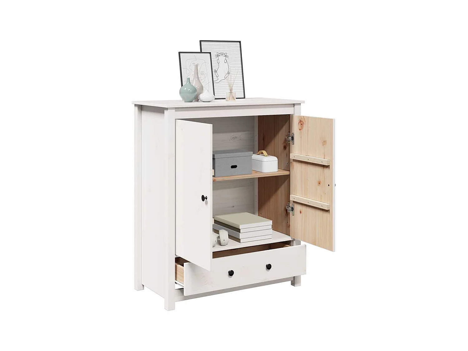 Buffet Blanc 83x41,5x100 cm Bois massif de pin