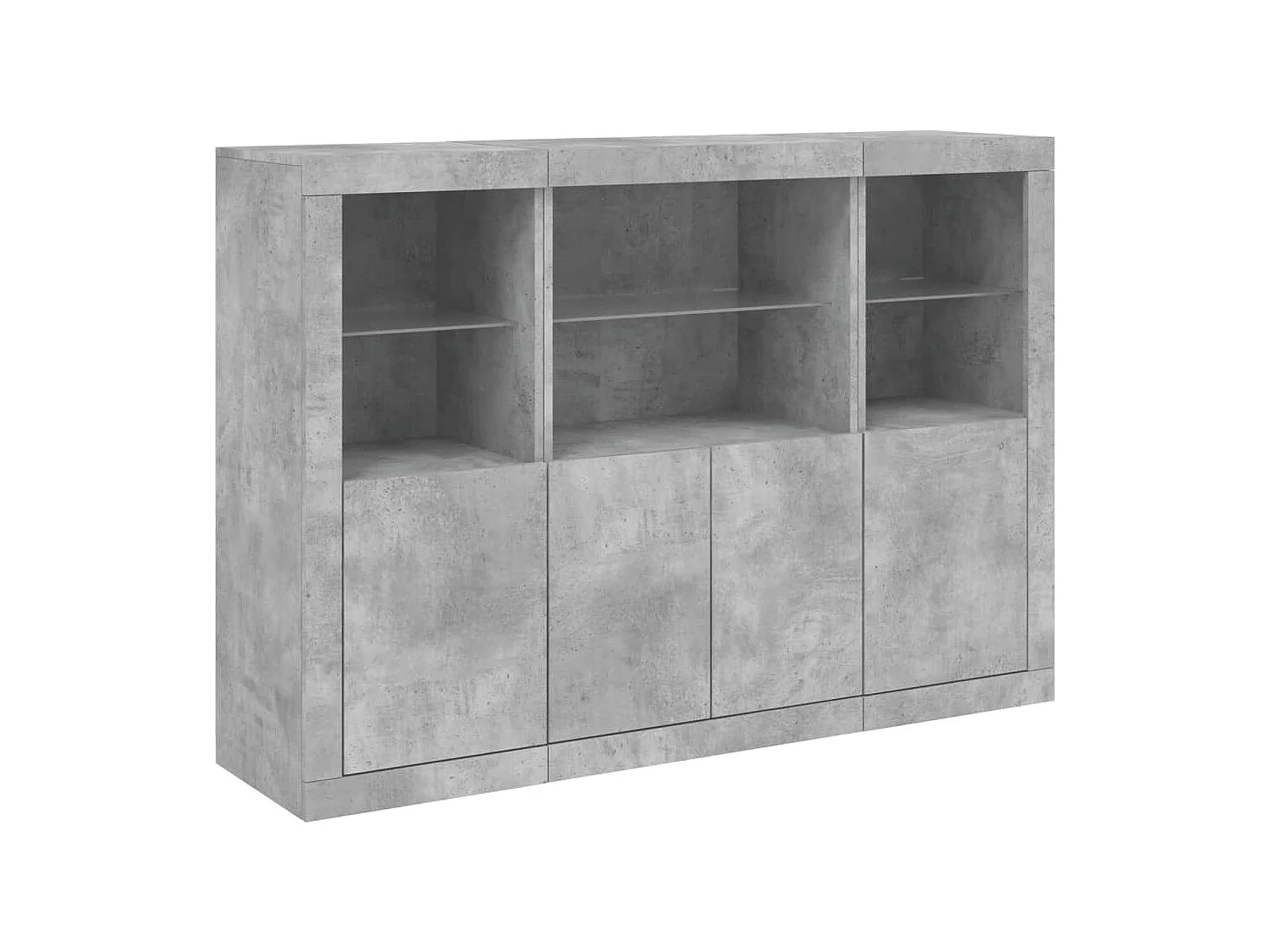 Buffets avec lumières LED 3 pcs gris béton bois d'ingénierie