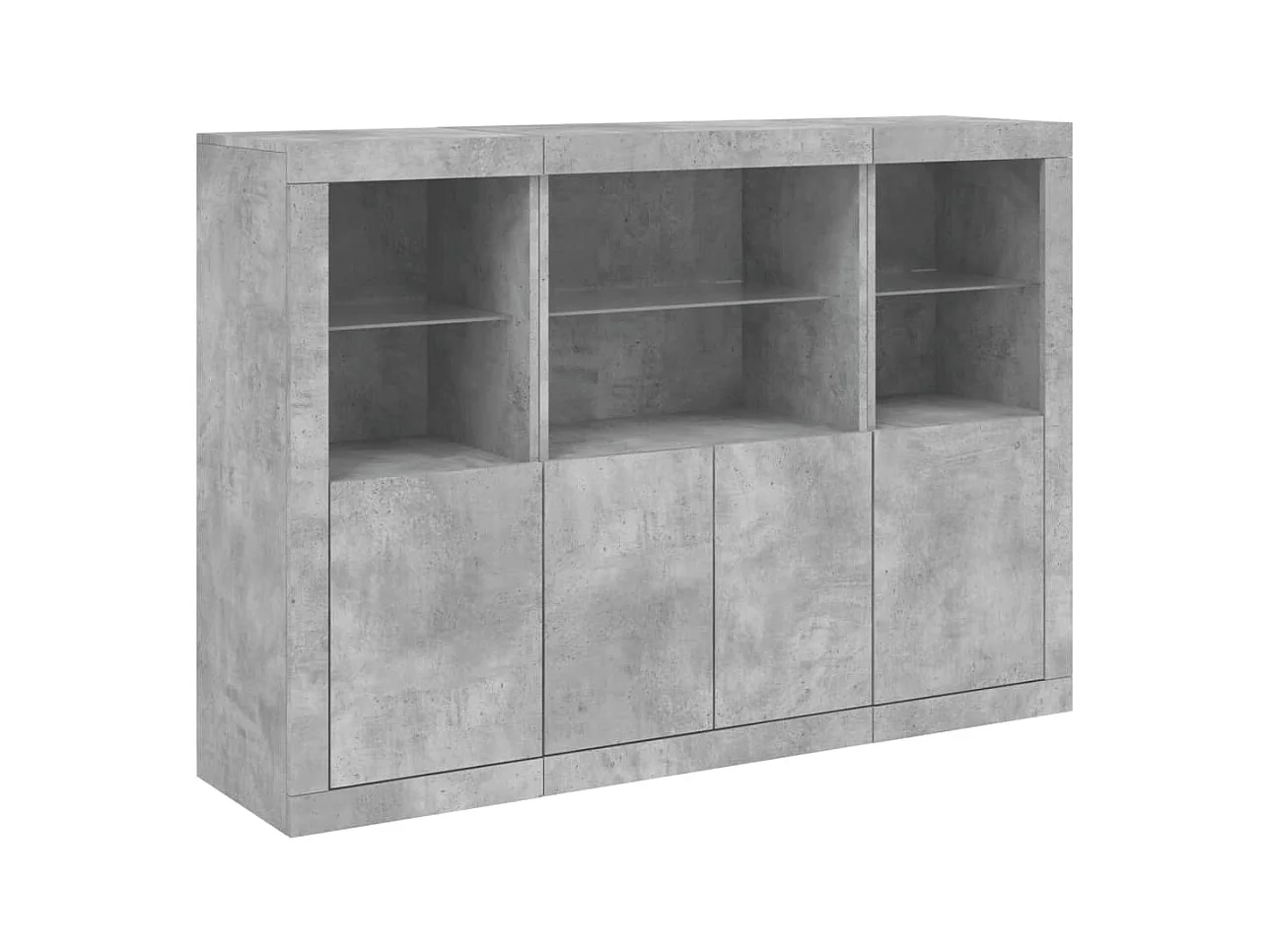 Buffets avec lumières LED 3 pcs gris béton bois d'ingénierie