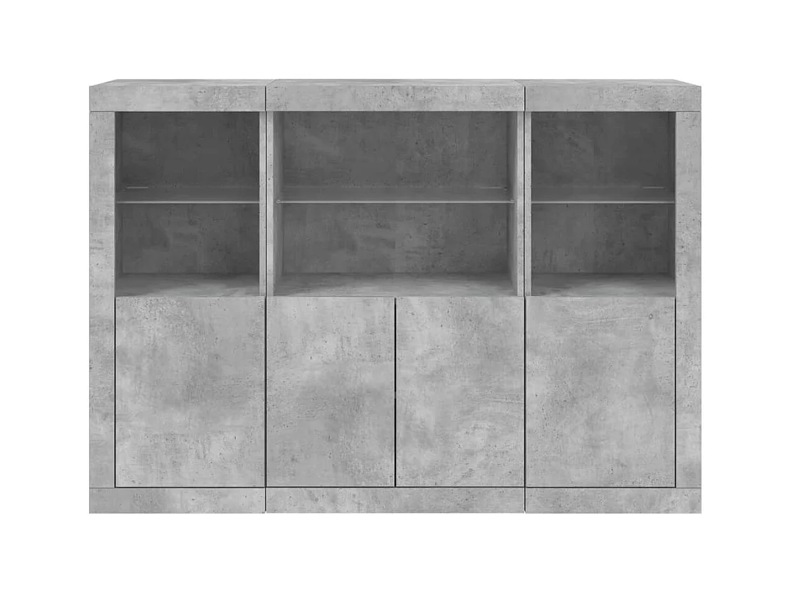 Buffets avec lumières LED 3 pcs gris béton bois d'ingénierie