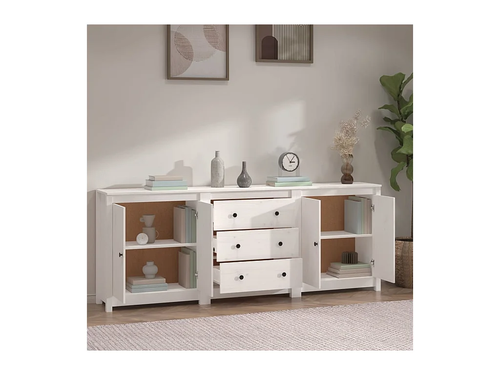 Buffet Blanc 210x35x80 cm Bois massif de pin
