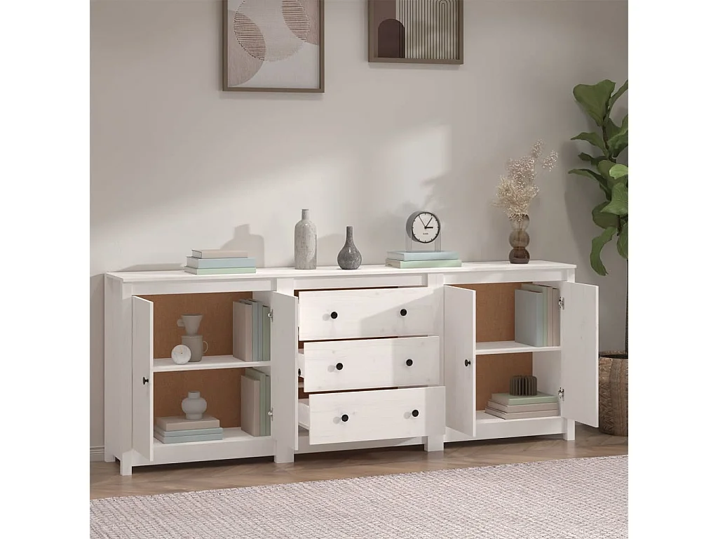 Buffet Blanc 210x35x80 cm Bois massif de pin