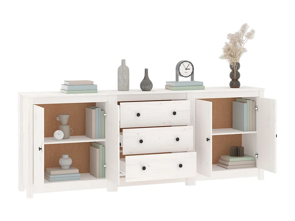 Buffet Blanc 210x35x80 cm Bois massif de pin