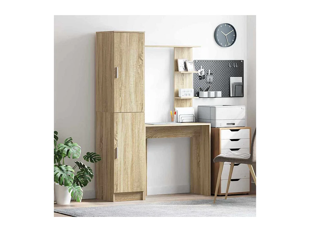 Bureau avec rangement chêne de Sonoma bois d'ingénierie