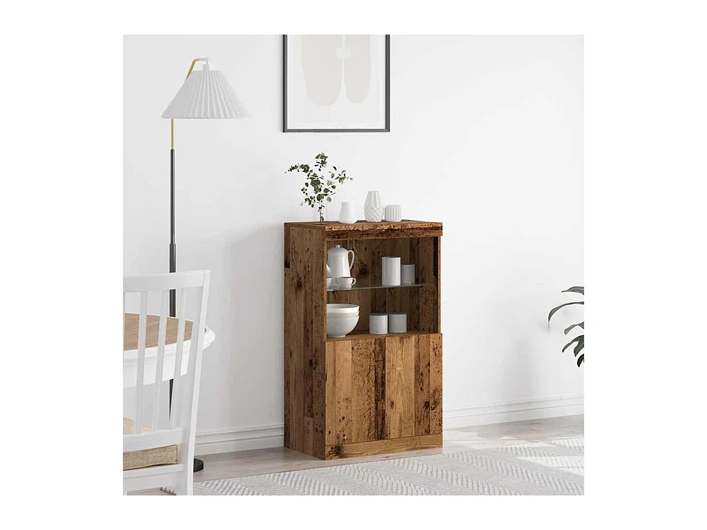Credenza con luci a LED Legno antico 60x37x100 cm