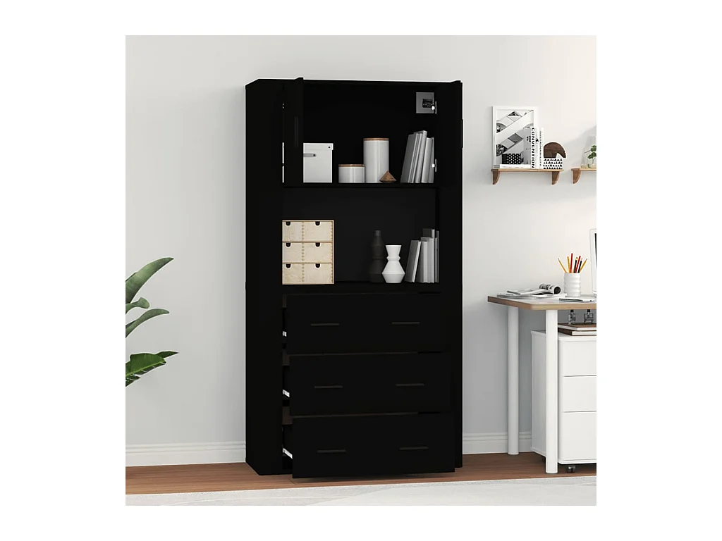 Buffet haut Noir Bois d'ingénierie