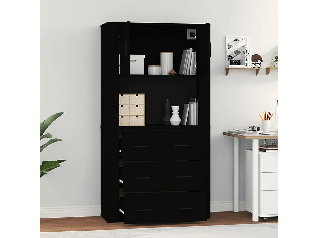 Buffet haut Noir Bois d'ingénierie