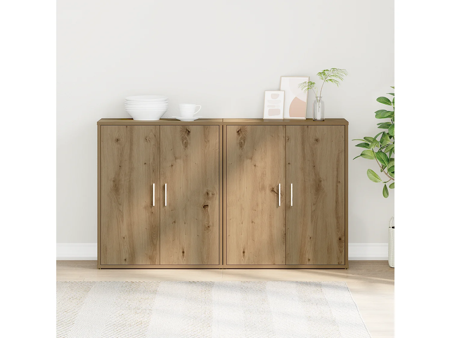 Mobile alto con ripiano 2 pezzi in rovere lavorato a mano 60 x 31 x 70 cm