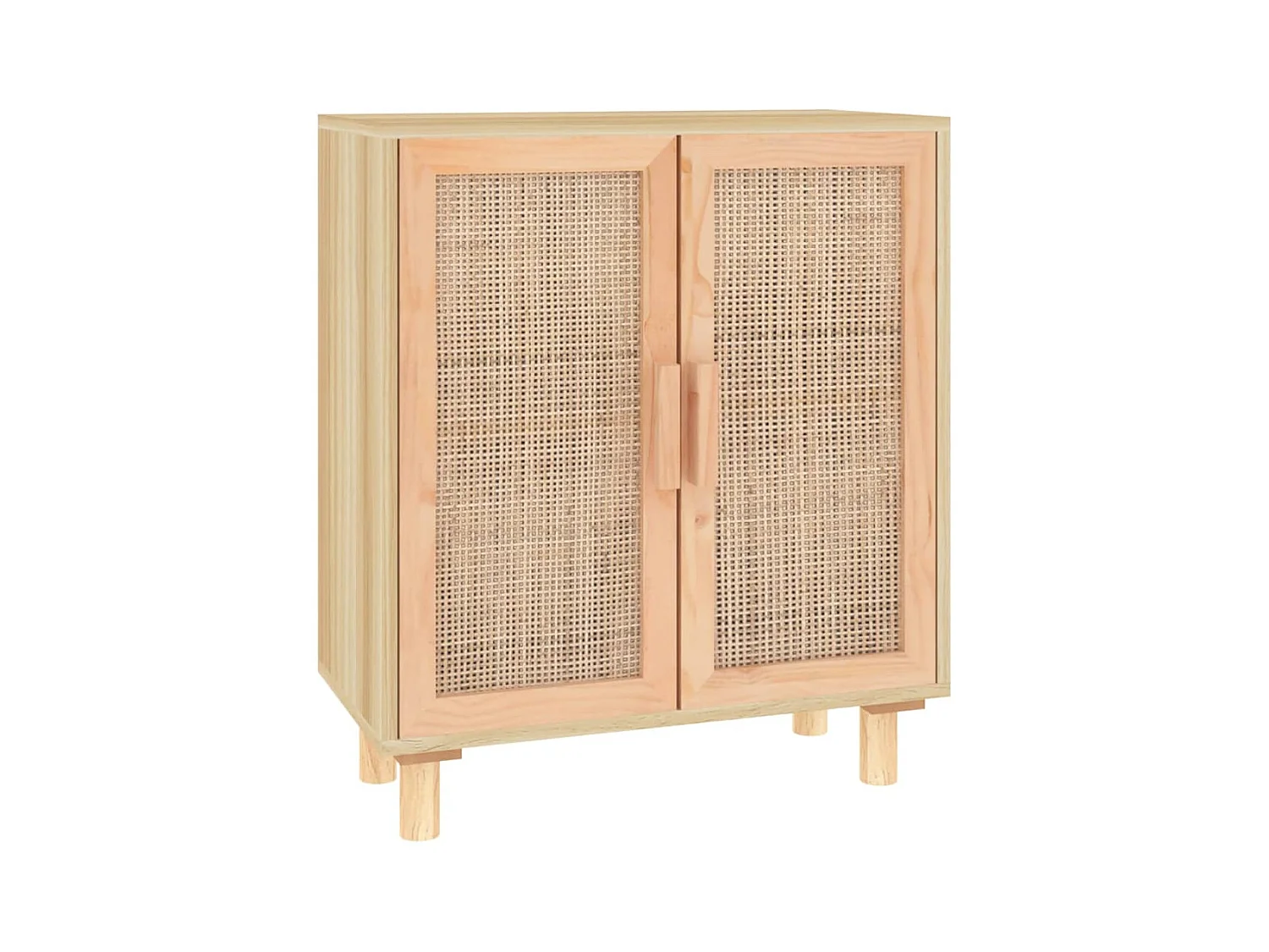 Braunes Sideboard 60x30x70 cm Massives Kiefernholz und natürliches Rattan