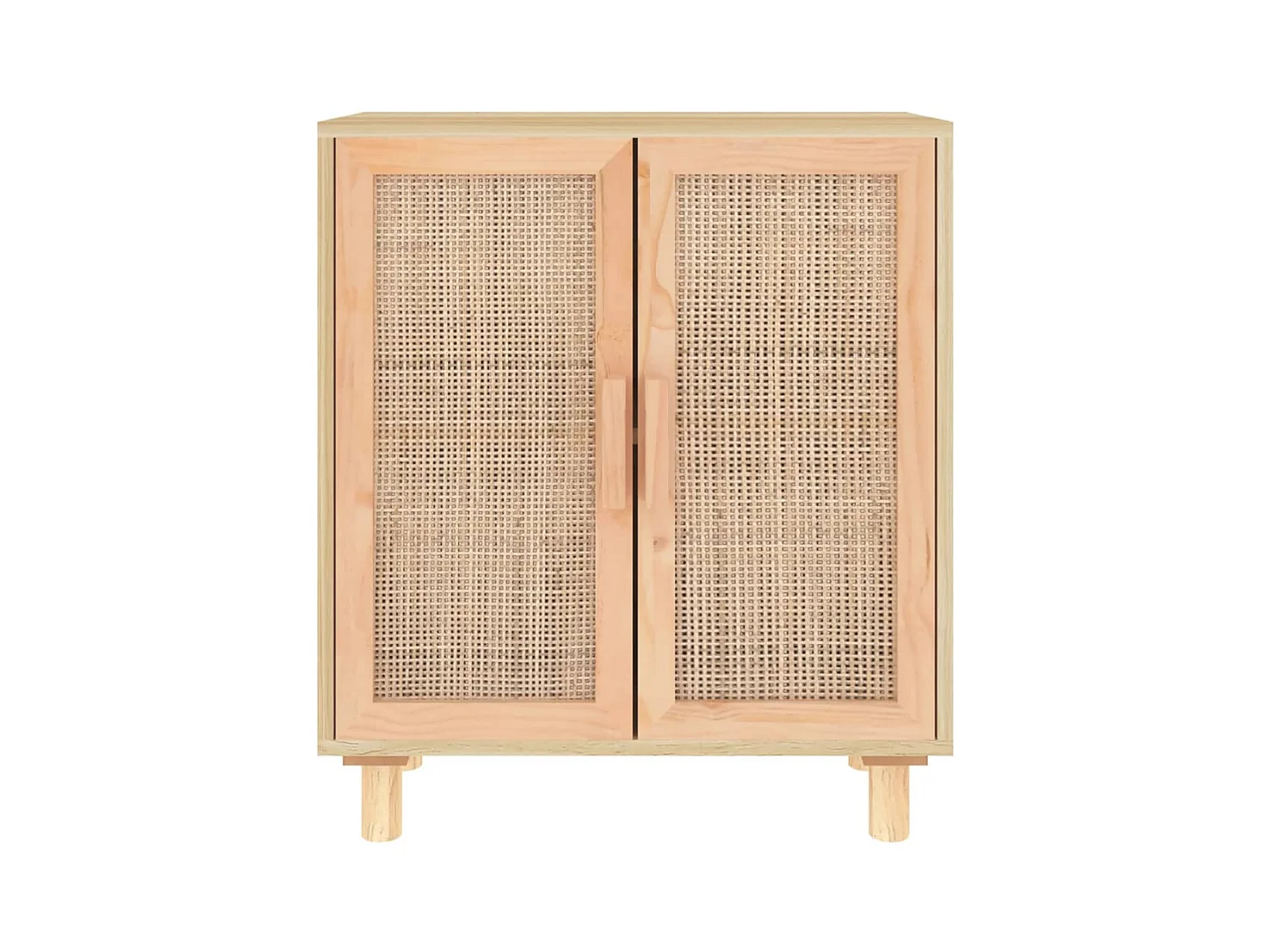 Braunes Sideboard 60x30x70 cm Massives Kiefernholz und natürliches Rattan