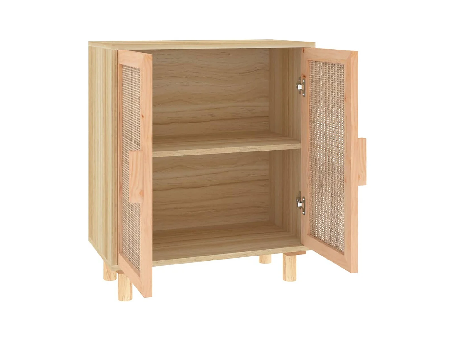 Braunes Sideboard 60x30x70 cm Massives Kiefernholz und natürliches Rattan