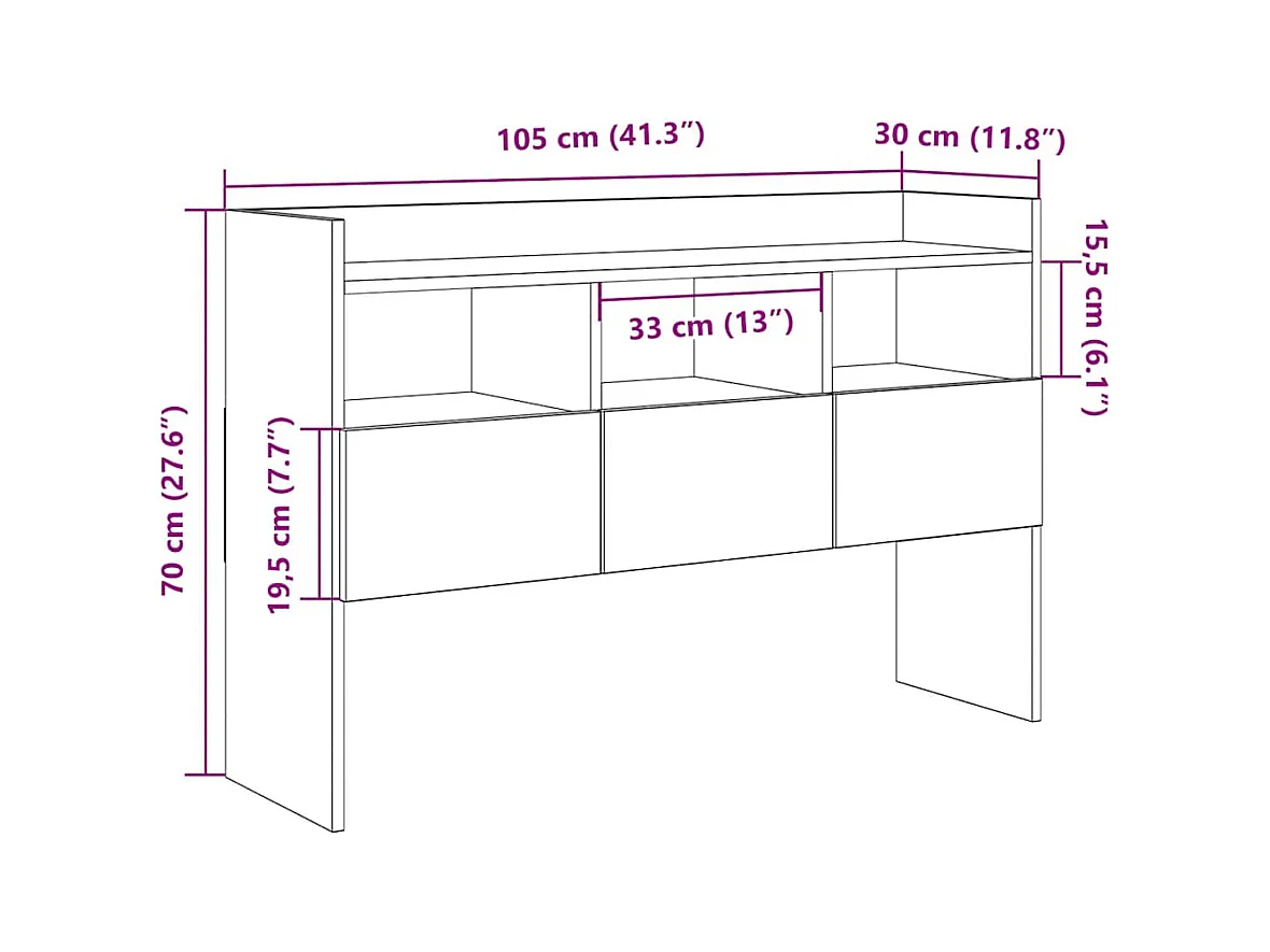 Buffet chêne artisanal 105x30x70 cm bois d'ingénierie