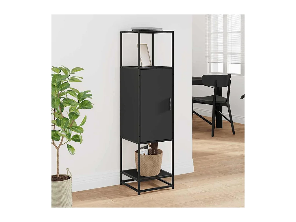 Buffet haut noir 35,5x35x139 cm bois d'ingénierie et métal