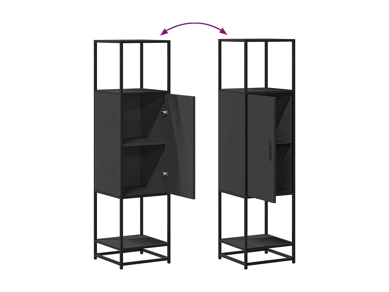 Buffet haut noir 35,5x35x139 cm bois d'ingénierie et métal