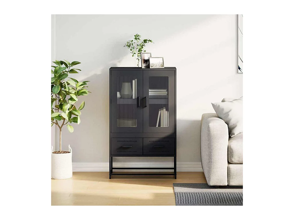 Buffet haut noir 68x39x111,5 cm acier