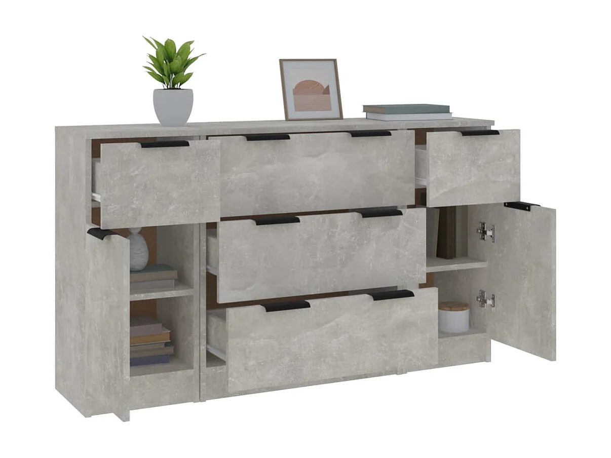 3-teiliges Sideboard-Set Betongrau Holzwerkstoff