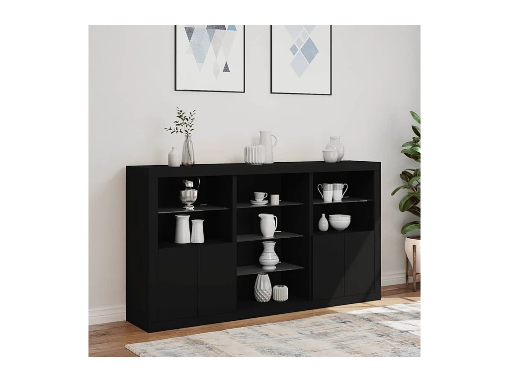 Buffet avec lumières LED noir 181,5x37x100 cm